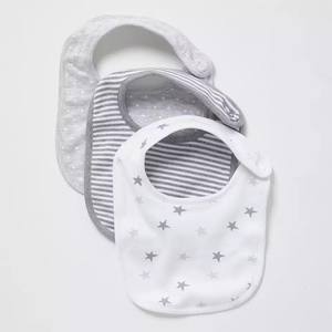 Baberos de bebé en forma de U de algodón orgánico 100%, diseño de estrella de rayas de puntos, tela de punto ajustable cómoda con soporte de botón a presión - Product Image 1