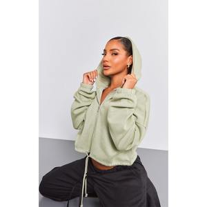 Custom Logo Women Cropped Top Hooded Sweatshirt Plain Blank <b>Hoodies</b> Heavy Weight 100% Cotton Cropped <b>Zip</b> <b>up</b> Hoodie OEM - Product Image 3