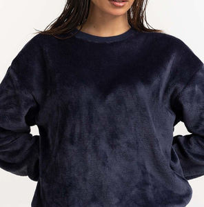 Sudadera bordada lisa con hombros descubiertos de algodón suave recortada con cuello redondo personalizada de alta calidad para mujer - Product Image 6