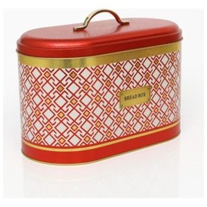 178x338x200mm fond rouge boîte à pain sans couture motif conception lignes géométriques 9.8L métal conteneur de stockage des aliments métal - Product Image 1