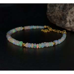 Ethiopian <b>Opal</b> Beaded <b>Bracelet</b> 18K Gold Filled with Garnet Amethyst Quartz Pearl Gift Charm <b>Bracelet</b> - Product Image 5