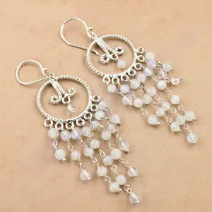 Boucles d'oreilles pendantes en argent 925 avec pierre de lune pour femmes, bijoux de mode - Product Image 2