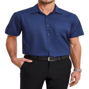 Chemises formelles à manches courtes pour hommes 100% coton, simples, unies, vêtements de travail - Product Image 3