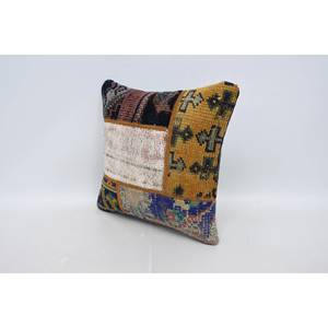 Coussin Kantha en laine multicolore patchwork 16x16 pouces, motif vintage tissé, écologique, antidérapant, amovible - Product Image 4