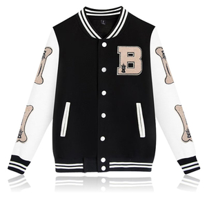 Veste universitaire de baseball à col montant en cuir pour hommes, vêtements d'extérieur longs avec tissu en toile, design Letterman, placement du logo avant - Product Image 1