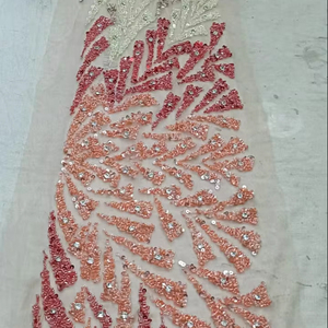 Tissu perlé de luxe de haute qualité avec Zircon fait à la main 100% Polyester meilleur prix exportation du fournisseur indien pour la fabrication de vêtements - Product Image 1