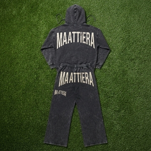 Conjunto de Sudadera Oversize Lavada Personalizada y Pantalones Anchos de Felpa para Mujer, Chándal de Algodón con Estampado Gráfico Estilo Urbano OEM ODM - Product Image 6