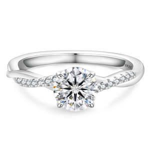 Anillo de Compromiso de Plata de Ley S925 Chapado en Oro Blanco de 14K con 5 Piedras de Moissanita D VVS1 Creadas en Laboratorio, Joyería para Mujer, Aniversario - Product Image 4