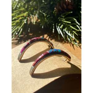 Navajo Handmade Pink Mohave Turquoise & Sterling Silver Inlay Stud <b>Earrings</b> - Product Image 3