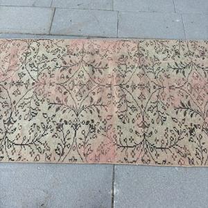 Turkish Vintage Rug, Accent 2.9x7.1 ft (89x217 cm) Rug, <b>Brown</b> Bordered <b>Wool</b> Rug - Product Image 4