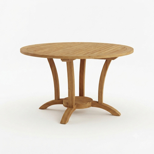 Table de salle à manger d'extérieur en teck massif Solara, style moderne resort, qualité supérieure, résistante aux intempéries, plateau à lattes, non pliable, fabrication indonésienne - Product Image 1