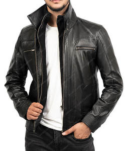 Venta al por mayor de chaqueta de cuero PU delgada personalizada para los hombres de estilo casual desgastado con soporte con cuello con capucha para el ciclismo de invierno - Product Image 5