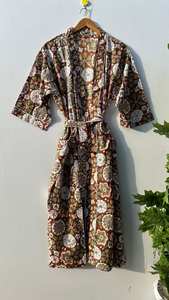 Boho Floral Print Cotton Kimono Robe Summer <b>Dressing</b> <b>Gown</b> <b>Lightweight</b> Lounge Wear - Product Image 3