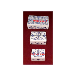 Hermoso mármol blanco puro hecho a mano en azul madre de perla flor incrustaciones joyería Cajas de Regalo para negocios y artículos de regalo de boda - Product Image 1