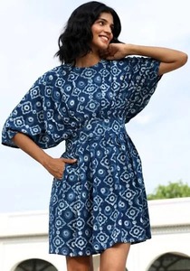 เดรสสั้นผ้าฝ้ายแบบสั้นพิมพ์ลายดอกไม้มีสไตล์สไตล์อินเดียสำหรับเจ้าสาวงานแต่งงานฮันนีมูนสไตล์หวานเอวธรรมชาติ - Product Image 4