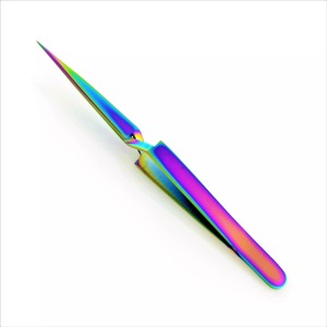 Pincette d'extension de cils de qualité professionnelle en acier inoxydable, revêtement Plasma multi-arc-en-ciel 12cm X Action croisée droite pointue - Product Image 2