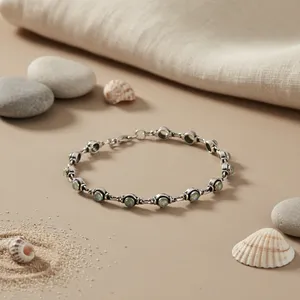 Women's 925 Silver <b>Bracelet</b> Green Gemstones <b>Gold</b> Plated 18K <b>Rose</b> <b>Gold</b> Floral Pattern Diamond Pearl Main Religious Perfect Gift - Product Image 2