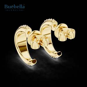 Boucles d'oreilles plaquées or rose en argent sterling 925 Boucles d'oreilles demi-rondes avec diamant rond pour femmes - Product Image 2