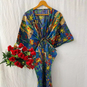 Caftan imprimé bloc fait à la main Caftan confortable coton Maxi robe indienne Floral robe d'été pour les femmes robes décontractées - Product Image 1