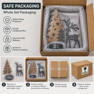 Wooden <b>Christmas</b> Deer <b>Tree</b> <b>Candle</b> Holder Rustic Tabletop Decor Winter Holiday Decoration Single-Piece Package - Product Image 5