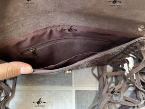 Bolso de mano con flecos de cuero auténtico para mujer, hecho a mano, con eslinga de flecos, elegante - Product Image 6