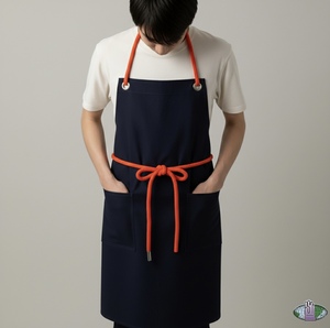 Tùy Chỉnh Hải Quân Màu Xanh Đầu Bếp Tạp Dề Với Dây Màu Cam Dây Đeo Có Thể Điều Chỉnh Unisex Nhà Bếp Nấu Ăn Tạp Dề Túi Cho Nhà Hàng Barista Làm Việc - Product Image 3