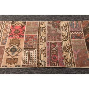 Tapis turc vintage, tapis patchwork 2,4x7,1 pieds, petit tapis géométrique marron - Product Image 5