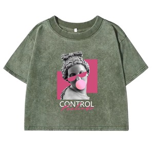 Camisetas de Algodón con Lavado Ácido Desgastado para Mujer, Venta al por Mayor, Personalizadas, Gruesas, Cortadas, con Estampado DTG para Damas - Product Image 6