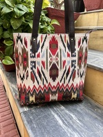 Tas Tote wanita Bohemian Aztec, tas jinjing cantik kapasitas besar merek mewah dengan dompet desainer Retro, tas bahu ritsleting