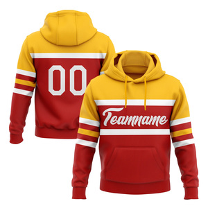 Pull à capuche en polaire épaisse pour hommes, col à capuche avec appliques brodées rouges classiques vintage - Product Image 1