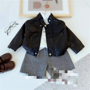 Wholesale Children's Leather Biker <b>Jackets</b> Stand Collar Waterproof <b>Kids</b> Unisex OEM Service - Product Image 4
