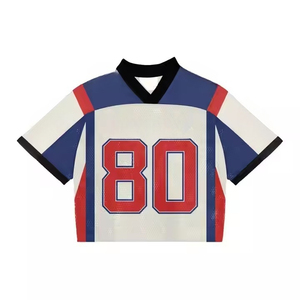 New Design Boxy Fit Knitted Mesh V-Neck <b>Crop</b> Boxy Mesh Football Jersey <b>Men's</b> Custom Manufacturer American Boxy Fit Jersey - Product Image 3