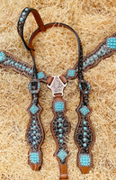 Bridon d'équitation en cuir de haute qualité, motif léopard, avec incrustation de pierre turquoise, pour dressage, modèle Mousmi