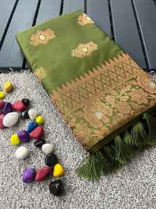 Sari de seda con hilo de cobre con contraste de tela de dos tonos, blusa de brocado rica y pesada, ropa de fiesta, función especial - Product Image 3