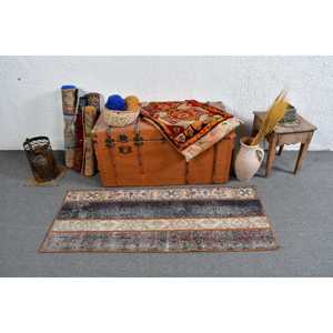 พรมตุรกีโบราณขนาดเล็ก 1.9x4.8 ฟุต พรมขนสัตว์สีดำ - Product Image 2