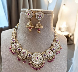 Hermoso conjunto de Rajwadi chapado en oro de primera calidad para mujer collar clásico con pendientes diseñador ropa de boda joyería de moda - Product Image 3