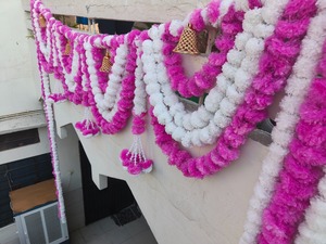 Bandarwal/Toran decorativo tradicional, colgante de puerta, flor de caléndula con campana templo telón de fondo Pooja decoración inauguración de la casa - Product Image 4