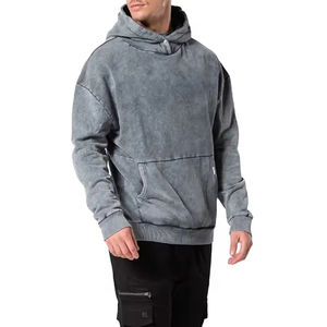 Sweat à capuche surdimensionné pour homme en coton 100% délavé à l'acide avec logo brodé en 3D et strass - Product Image 1