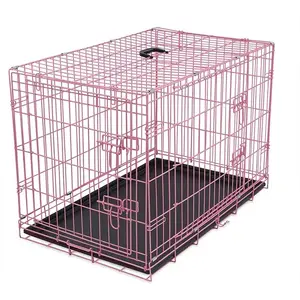 Pink Color Luxury Female Dog Cage and Kennels for Small Dogs Indoor Outdoor with Double Doors Locks Metal Cage