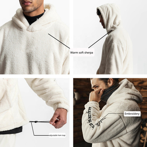 Low Moq Custom Made Embroidery Logo Printed Long Sleeves Pullover Hooded Hoodies Custom With <b>Sherpa</b> Fleece Heavy Weight Fabric - Product Image 6