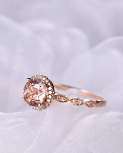 แหวนหมั้นแต่งงานอัญมณีมอร์แกไนต์ธรรมชาติแหวนทอง14kt แบบเรียบง่ายแหวนครบรอบผู้หญิงพร้อมแหวนเพชรแท้ - Product Image 3