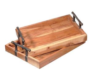 Bandeja de madera para servir té de la mejor calidad con asas de hierro, bandeja para servir alimentos de forma y tamaño personalizados en la India - Product Image 2