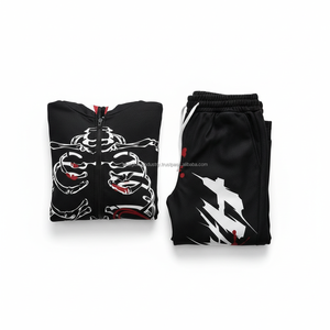 Conjunto Deportivo Estilo Punk con Estampado de Huesos de Esqueleto para Hombre, Sudadera con Capucha y Cremallera Completa con Máscara Facial y Pantalones Jogger de Pierna Ancha, Ropa Urbana - Product Image 6