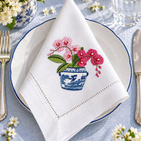 Serviettes de table brodées personnalisées vert céladon Phalaenopsis, serviettes en tissu de style oriental de luxe pour restaurant et événements