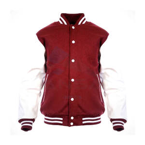 Chaqueta Universitaria Color Granate y Blanca con Forro de Viscosa Suave, Cierre de Botones a Presión y Dobladillo y Puños de Punto Acanalado - Product Image 1