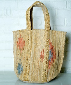Sac fourre-tout bohème en jute tissé avec broderie, motif uni, sac à bandoulière écologique pour femme, idéal pour les voyages et l'usage quotidien en toutes saisons - Product Image 1