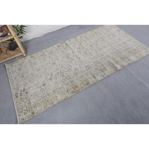 พรมตุรกี, พรมตกแต่งขนาด 3.1x6.4 ฟุต, พรมวินเทจลายปะติดสีเบจทำจากขนสัตว์ - Product Image 2