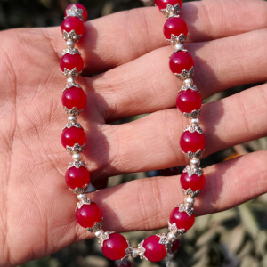 Collier en corail rose, perles de 8 mm, bijoux en argent sterling, pierre de naissance de juillet, corail magenta naturel, collier romantique pour mariage ou anniversaire - Product Image 1