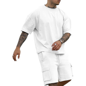 Coton de base de qualité supérieure hommes ensembles courts col rond manches courtes hommes ensemble court - Product Image 3