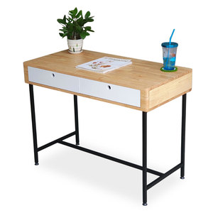 Mini 100x50cm Rubber Wood <b>Desk</b> with Drawers <b>Simple</b> & Minimalist Iron Legs Computer Table for Office or Hotel Use-BD68103 - Product Image 1